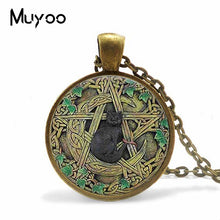 Load image into Gallery viewer, Vintage Pentagram Black Cat Necklace