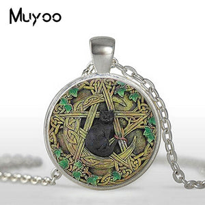 Vintage Pentagram Black Cat Necklace